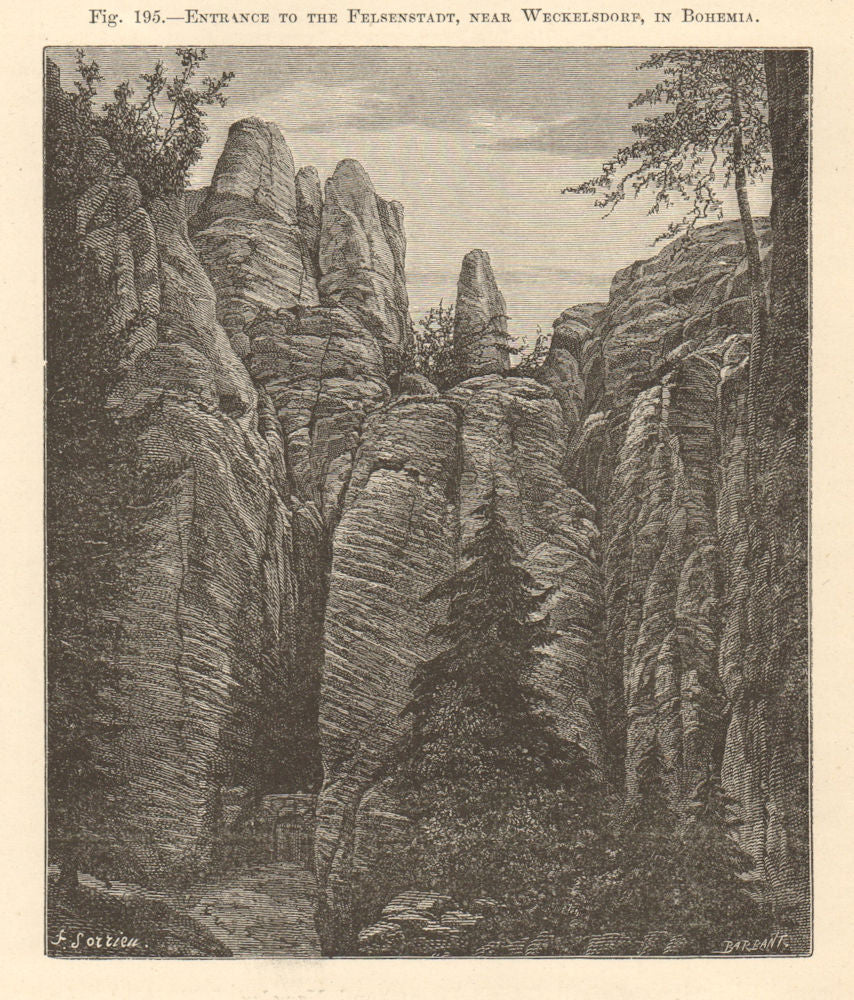 Felsenstadt, Weckelsdorf, Bohemia. Adrspach-Teplice Rocks. Czechia 1885 print